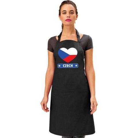 Tsjechie hart vlag barbecueschort/ keukenschort zwart -