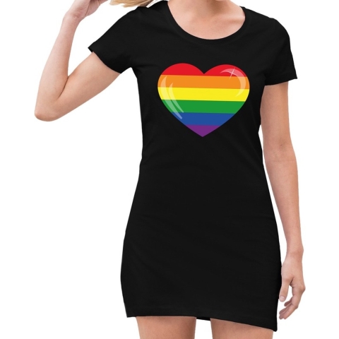 Gay pride regenboog hart jurkje zwart dames XL (44) -