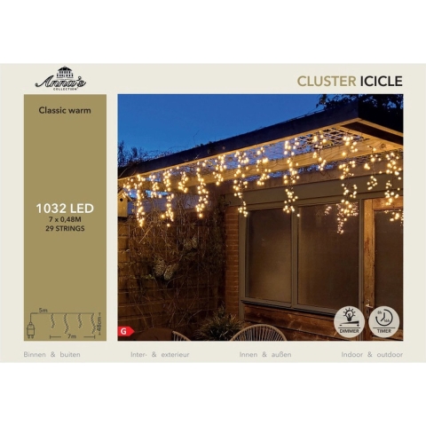 Ijspegelverlichting - 1032 led lampjes - klassiek warm wit - 700 cm - timer en dimmer -