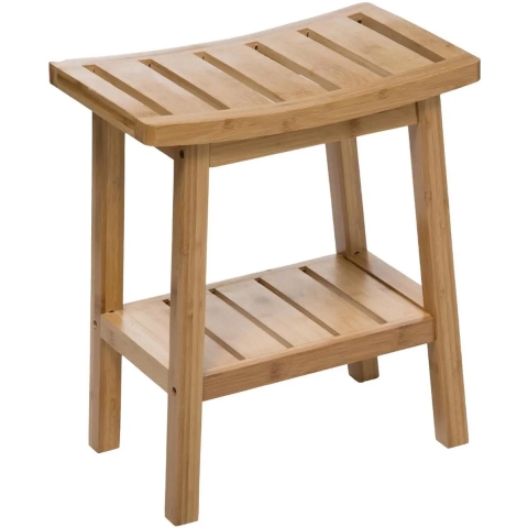Zitplaats bijzet kruk van bamboe hout - bruin - 40 x 25 x 46 cm -