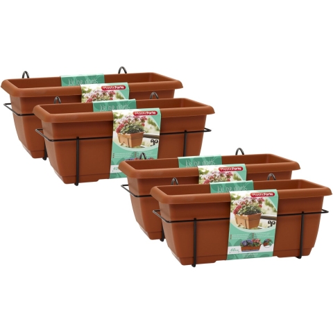 Plasticforte Balkonbak - 4x - terracotta - 40 cm - plantenbak met hanger - bloembak -
