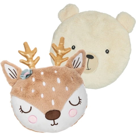 Dieren sierkussens kinderkamer - ijsbeer en hertje - 30/27 cm - polyester -