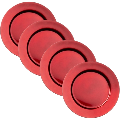 Cepewa Kaarsen bord - 4x - diner onderborden - rood - Dia 33 cm - Kaarsenbord - Kunststof -