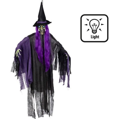 Boland Hangdecoratie heks - paars - 146 cm - met licht - halloween/horror - decoratie -