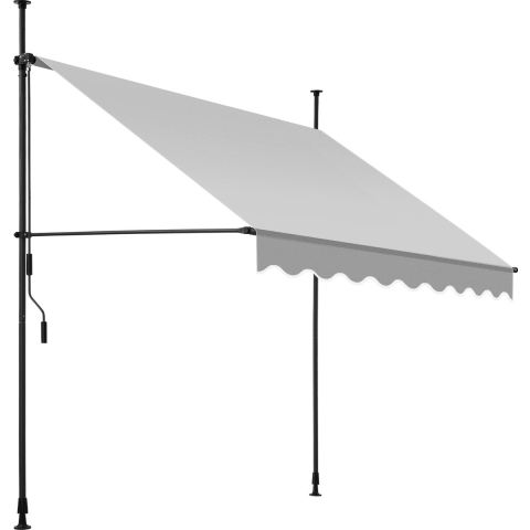 tectake® Klemluifel - Balkonluifel met handzwengel - UV-bestendig en waterafstotend - Lichtgrijs