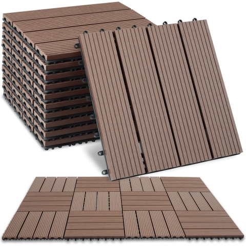 tectake® Tegulas - Terrastegels - Weerbestendig WPC met kliksysteem - Bruin (set van 11)