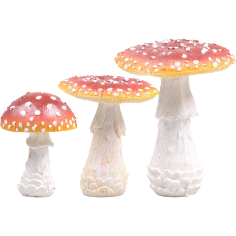 Decoris Paddenstoelen Set - 3x stuks - polyresin - 10 cm, 12 cm en 18 cm - herfst decoraties -