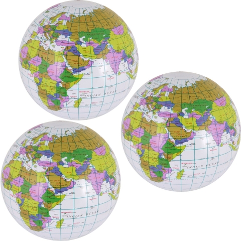 Opblaasbare strandbal van een wereldbol - 5x - de aarde - globe - Dia 40 cm - kunststof -