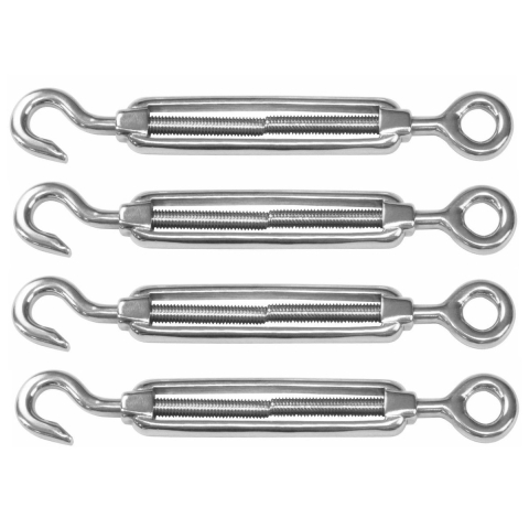 AMIG Spanschroeven/draadspanner met haak/oog - 4x - 11cm - 316L RVS - 200kg - M8 schroefdraad -