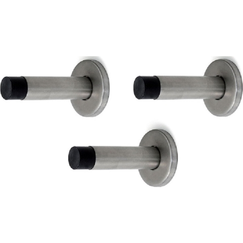 Deurstopper/deurbuffer - 3x - 50 x 86mm - inclusief schroeven - RVS - wandmodel -