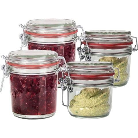 Weckpotten/inmaakpotten - set 4x stuks - 200 ml/400 ml - glas - met beugelsluiting -
