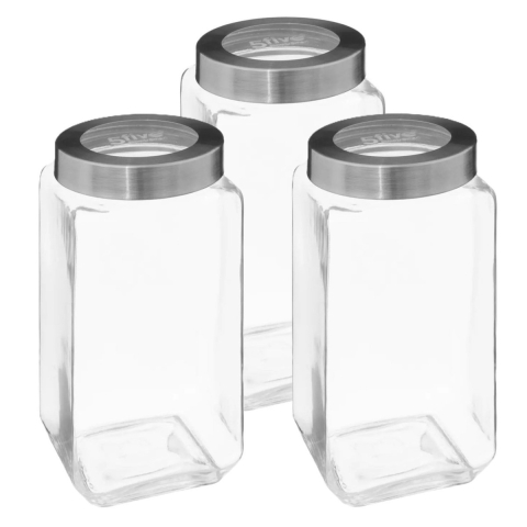 5Five voedsel voorraadpot MIRO met draaideksel - 3x - glas - 2L - 11 x 23 cm - weckpot -