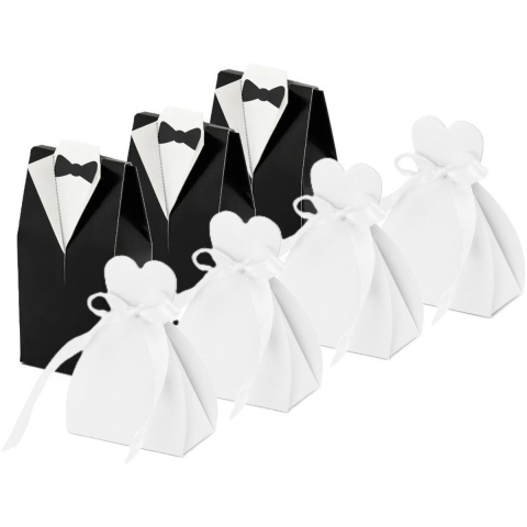 Cadeaudoosjes Bruidegom/bruid - Bruiloft bedankje - 60x stuks - zwart/wit - 7 x 9 cm -