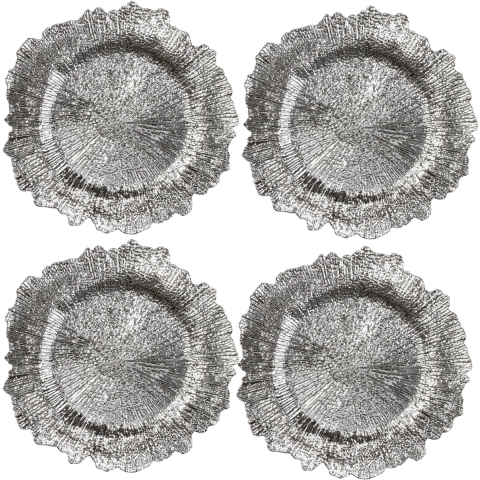 Diner onderborden - 4x - zilver - kunststof - 33 cm - dineren -