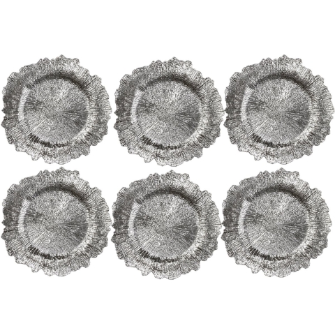 Diner onderborden - 6x - zilver - kunststof - 33 cm - dineren -