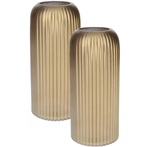 Bellatio Design Bloemenvaas - 2x - metallic goud - glas - D10 x H25 cm - vaas -