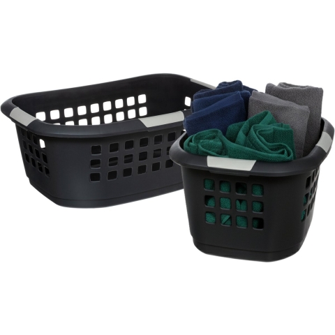 Wasmand extra groot - 2x - antraciet - kunststof - 51 liter - 67 x 47 x 27 cm -