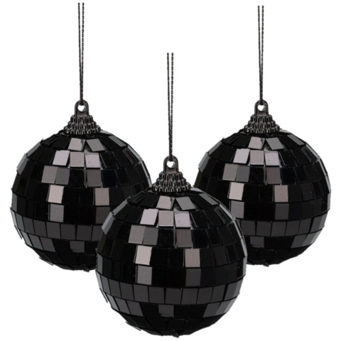 Discobal kerstbal / spiegel kerstbal- 6x st - zwart - 10 cm - kunststof -
