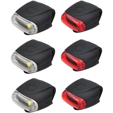 LED fietslamp set - 3x - rood / wit - siliconen - waterdicht - 12 chips -