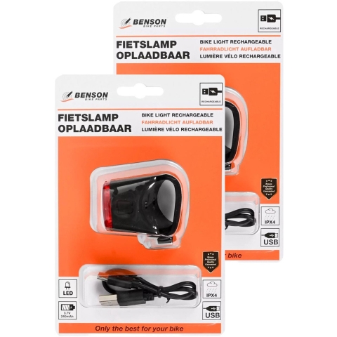 LED fietslamp - 2x - rood - USB oplaadbaar - waterbestendig -