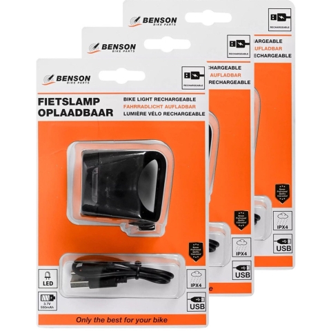 LED fietslamp - 3x - wit - USB oplaadbaar - waterbestendig -