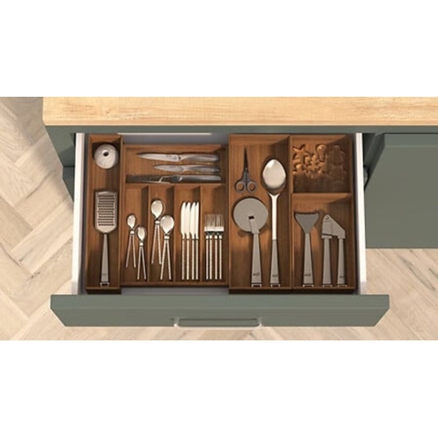 Bestekbak/keuken organizer - 4x - 1 vaks - Smart Desk serie - acacia hout - 15 x 15 x 7 cm -