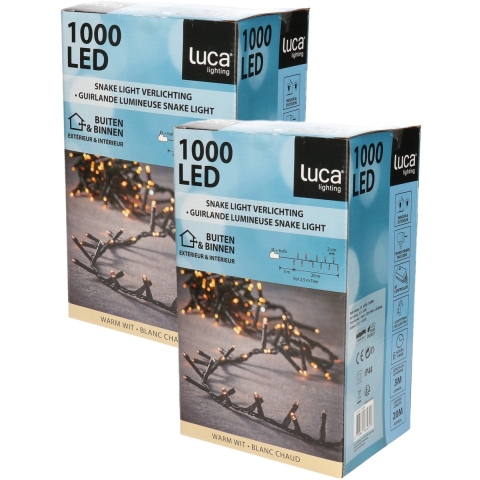 Luca Lighting Kerstverlichting - 2x - 1000 lampjes warm wit - 20 m - clusterverlichting -