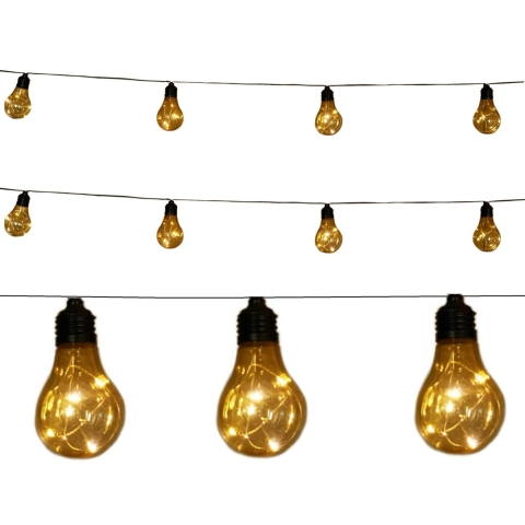 Solar tuinverlichting lichtsnoer - 2x - 10 lampjes/bollampjes - warm wit - 450 cm -