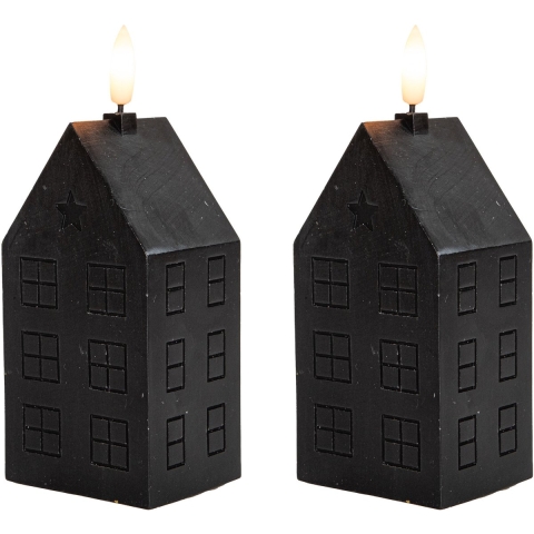 Anna's Collection LED kaars?huisje - 2x - zwart - H15 cm - met timer - op batterijen -