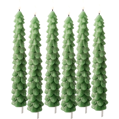 LED kerstboom dinerkaars - 6x - groen - 29 cm - batterijen - timer - kerstdiner kaars - kerstkaars -