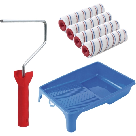 Sorex Verfrollers schilderen set - met beugel en verfbak - 4x rollers van 18 cm - anti spat rollers -