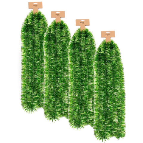 Kerstslinger - 4x - groen - folie - 270 cm x 7,5 cm - lametta - kerstboomslinger - kerstversiering -