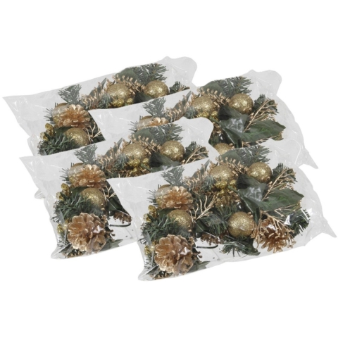 Kerststukje decoratie - 24x st - goud - op stekers - 12 cm - kerstversiering -