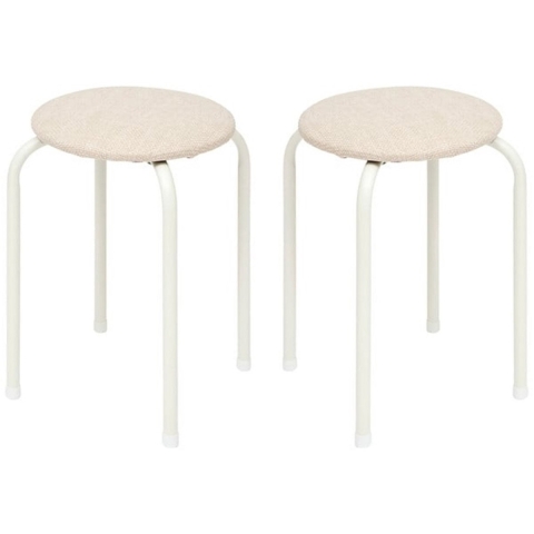 5Five Stapelbaar zit krukje Fierra - 2x - metaal/polyester - wit - D38 x H46 cm - stoelen -