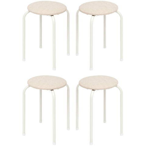 5Five Stapelbaar zit krukje Fierra - 4x - metaal/polyester - wit - D38 x H46 cm - stoelen -