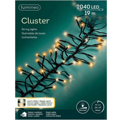 Led cluster 19 meter 2040 LED zwart/duo Lumineo - Lumineo