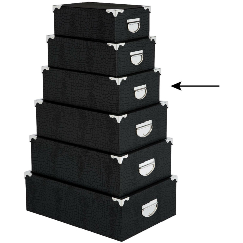 5Five Opbergdoos/box - 4x - zwart - L36 x B24.5 x H12.5 cm - Stevig karton - Crocobox -