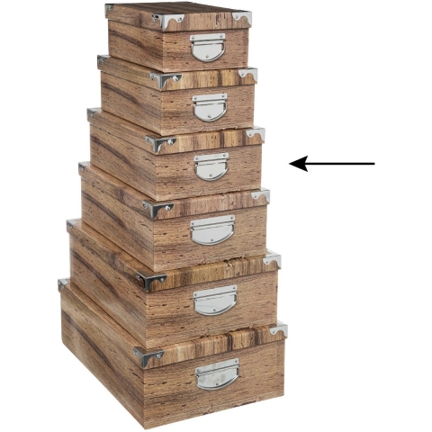 5Five Opbergdoos/box - 4x - Houtprint donker - L32 x B21.5 x H12 cm - Stevig karton - Treebox -