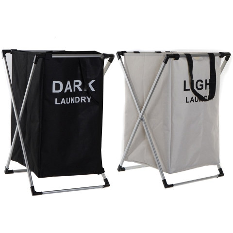 Wasmanden set - 2x 60 Liter compartiment - Light/Dark - 39 x 38 x 60 cm - aluminium frame -