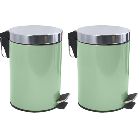 Prullenbak/pedaalemmer - 2x - metaal - groen - 3 liter - 17 x 25 cm - Badkamer/toilet -