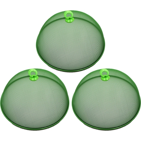 Vliegenkap/voedselkap - 3x - groen - metaal - D35 x H16 cm -