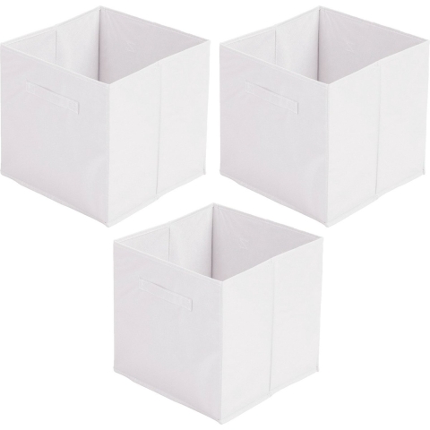 Opbergmand/kastmand Square Box - 3x - karton/kunststof - 29 liter - wit - 31 x 31 cm -