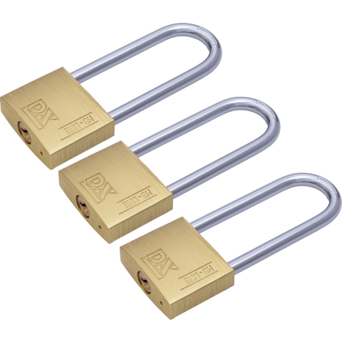 Hangslot met 2 sleutels - 3x - 30 mm - messing - 54 mm beugel - kofferslot -