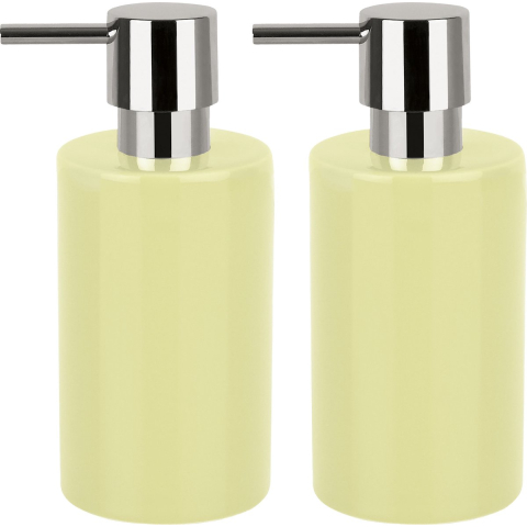 Luxe zeeppompje/dispenser Sienna - 2x - glans geel - porselein - 16 x 7 cm - 300 ml -