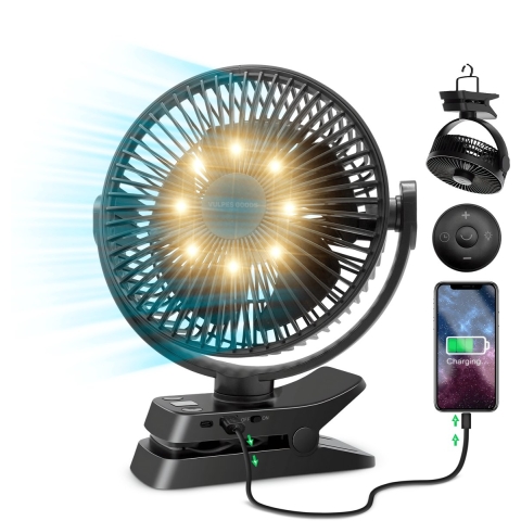 Vulpes Goods® Tech - Ventilator MAX - Draadloos&Oplaadbaar - 5 Snelheden&3 Lichtstanden - 12000 mAh - Zwart
