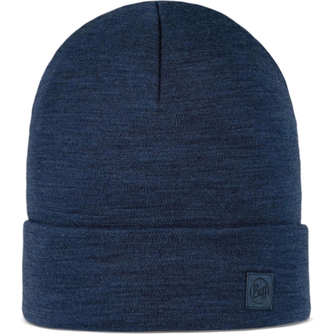 Buff Heavyweight Merino Wol Muts Solid Night Blue - blauw