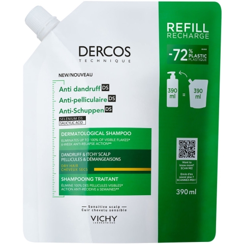 Vichy Dercos Anti-Roos DS Werkzame Shampoo Droog Haar Navulling | 390 ml