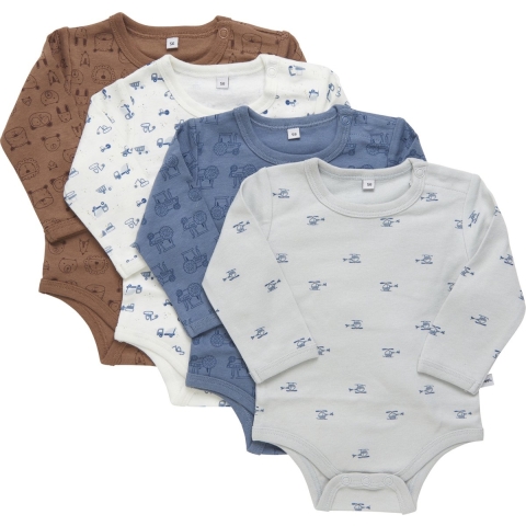 Pippi Baby Rompers L/æ - 4-pack - Blue Mirage - Pippi Baby - 56 - Romper L/S