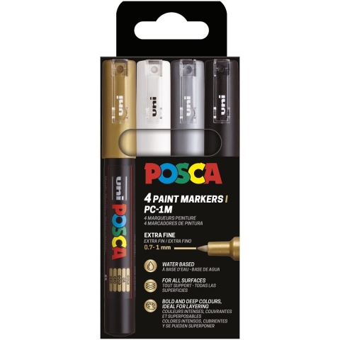 Posca Markers - PC-1m - 4 st. - Goud/Wit/Zilver/Zwart - Posca - OneSize - Marker