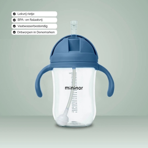 Mininor Beker m. Rietje - Tritan - 330ml - Blauwe Walvis - Mininor - OneSize - Drinkflessen